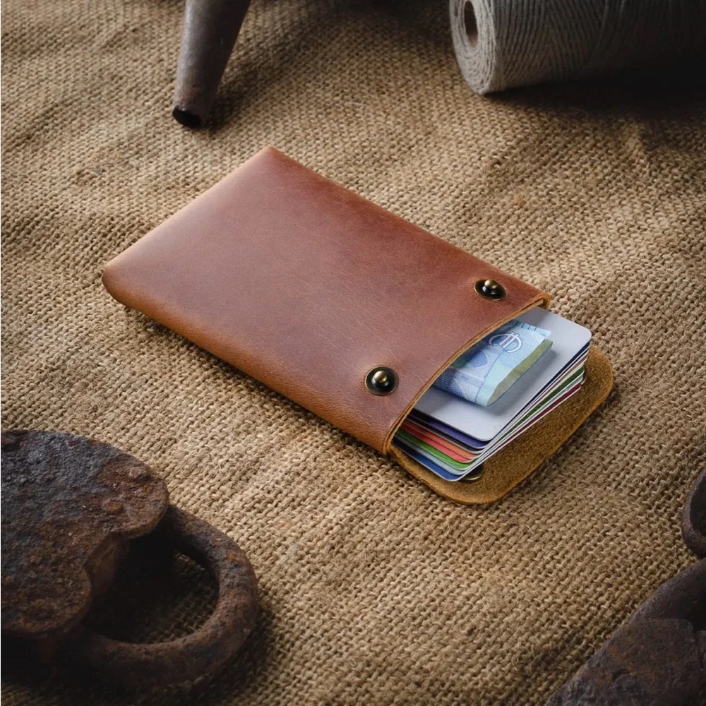 NEW Crazy Horse Craft Minimalist Leather Origami Wallet, Brown